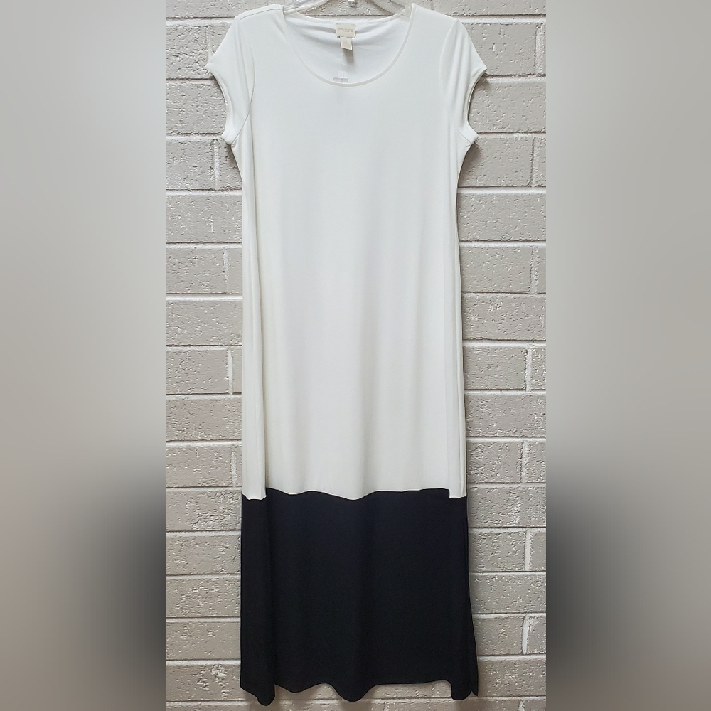 NWT CHICO'S Women’s Two-Tone White and Black Sheath Maxi Dress